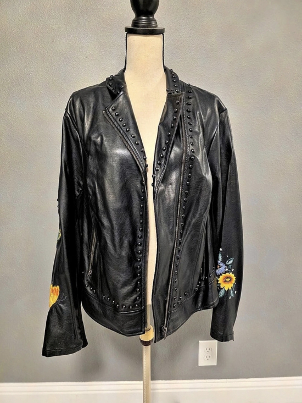 Torrid Women's Black Embroidered Leather-Style Jacket